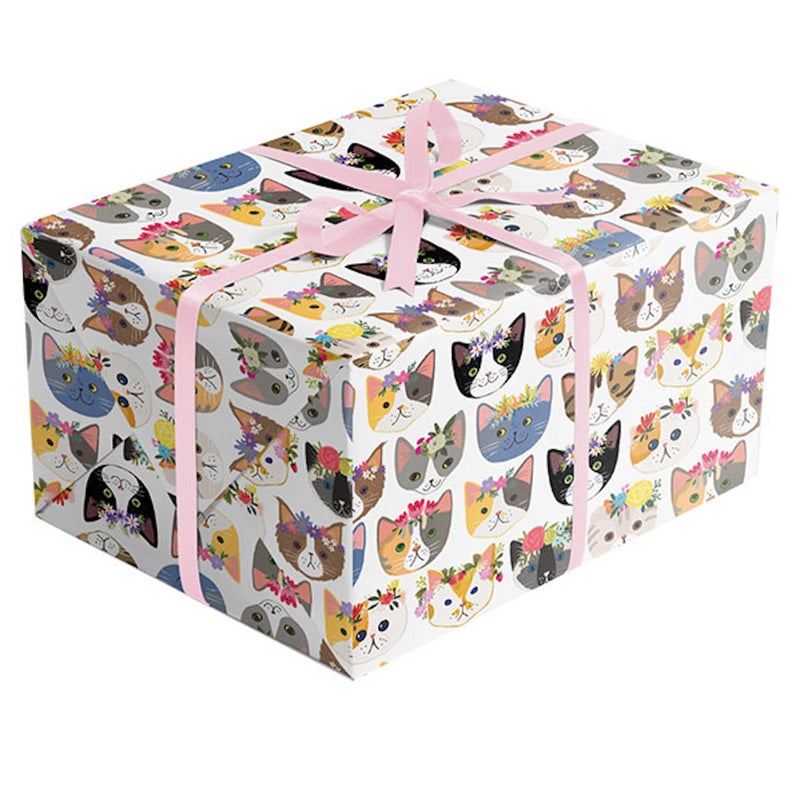 Colors of Rainbow Flat Sheet Wrapping Paper Featuring Cute Kitties Wearing Flower Crowns with a Floral Flair Gift Wrap (Kitty Cat) - Image 4